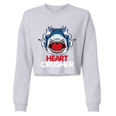 Funny Heart Shark Crusher Valentines Day Jawsome Beach Gift Cropped Pullover Crew