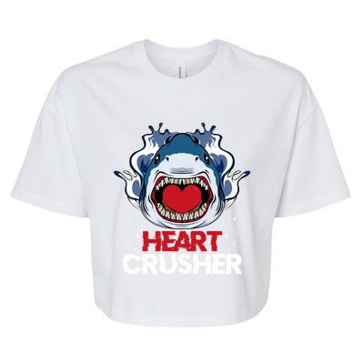 Funny Heart Shark Crusher Valentines Day Jawsome Beach Gift Bella+Canvas Jersey Crop Tee