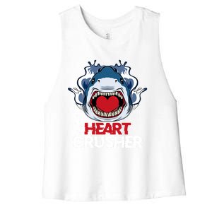 Funny Heart Shark Crusher Valentines Day Jawsome Beach Gift Women's Racerback Cropped Tank