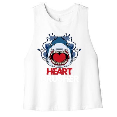 Funny Heart Shark Crusher Valentines Day Jawsome Beach Gift Women's Racerback Cropped Tank