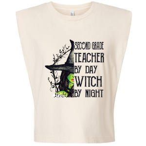 Funny Halloween Second Grade Teacher By Day Witch By Night Gift Garment-Dyed Women's Muscle Tee