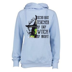 Funny Halloween Second Grade Teacher By Day Witch By Night Gift Womens Funnel Neck Pullover Hood