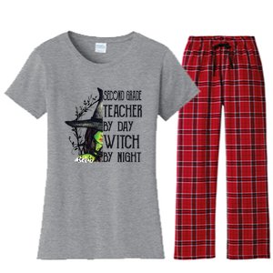 Funny Halloween Second Grade Teacher By Day Witch By Night Gift Women's Flannel Pajama Set