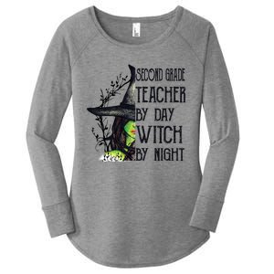 Funny Halloween Second Grade Teacher By Day Witch By Night Gift Women's Perfect Tri Tunic Long Sleeve Shirt