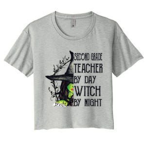 Funny Halloween Second Grade Teacher By Day Witch By Night Gift Women's Crop Top Tee