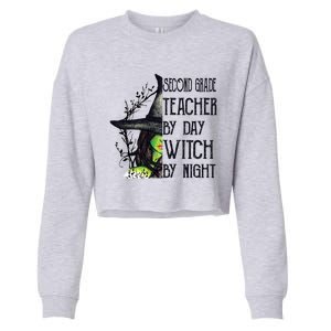 Funny Halloween Second Grade Teacher By Day Witch By Night Gift Cropped Pullover Crew