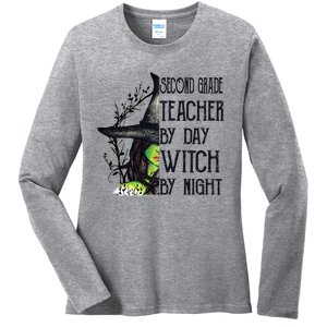 Funny Halloween Second Grade Teacher By Day Witch By Night Gift Ladies Long Sleeve Shirt