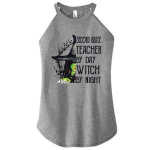 Funny Halloween Second Grade Teacher By Day Witch By Night Gift Women's Perfect Tri Rocker Tank