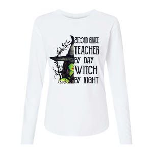 Funny Halloween Second Grade Teacher By Day Witch By Night Gift Womens Cotton Relaxed Long Sleeve T-Shirt