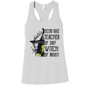 Funny Halloween Second Grade Teacher By Day Witch By Night Gift Women's Racerback Tank