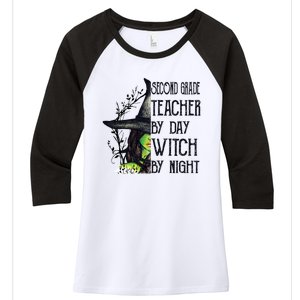 Funny Halloween Second Grade Teacher By Day Witch By Night Gift Women's Tri-Blend 3/4-Sleeve Raglan Shirt