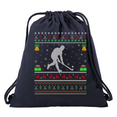 Field Hockey Sports Lover Xmas Ugly Field Hockey Christmas Gift Drawstring Bag