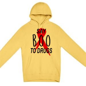 Funny Halloween Say Boo To Drugs Awareness Red Ribbon Premium Pullover Hoodie