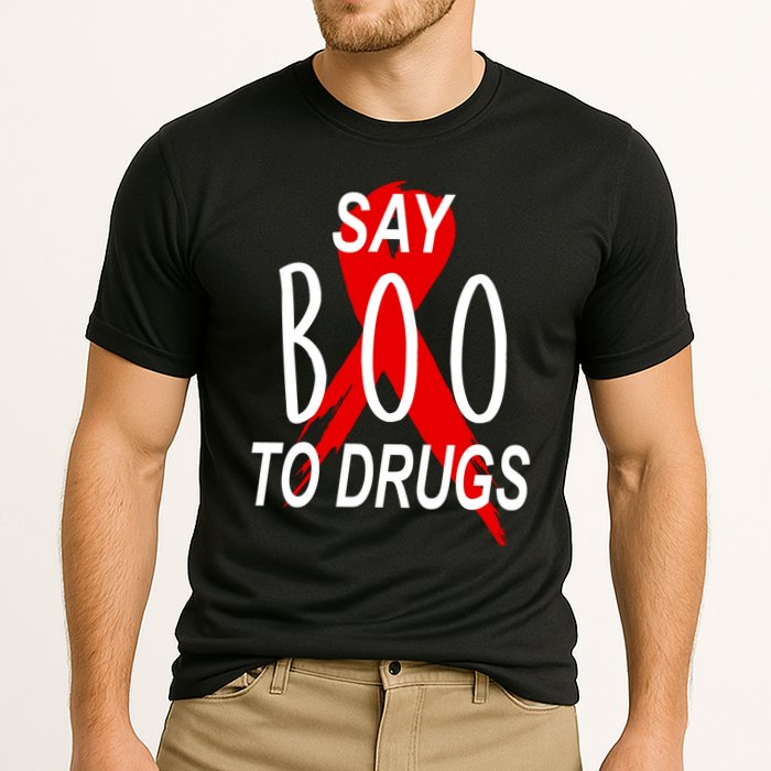Funny Halloween Say Boo To Drugs Awareness Red Ribbon Cooling Performance Crew T-Shirt