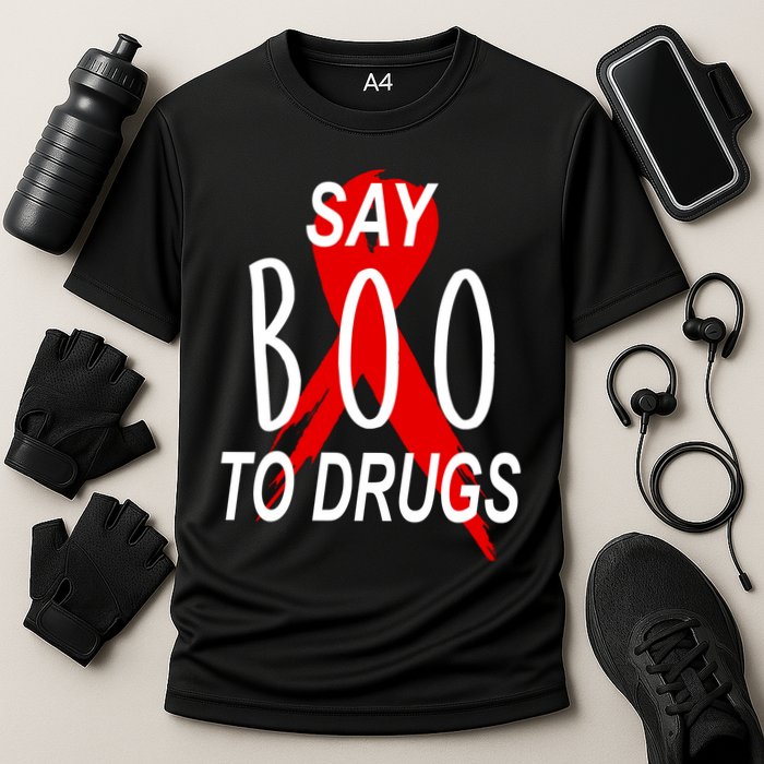 Funny Halloween Say Boo To Drugs Awareness Red Ribbon Cooling Performance Crew T-Shirt