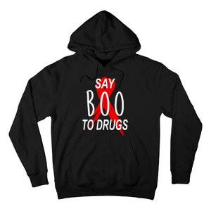 Funny Halloween Say Boo To Drugs Awareness Red Ribbon Hoodie