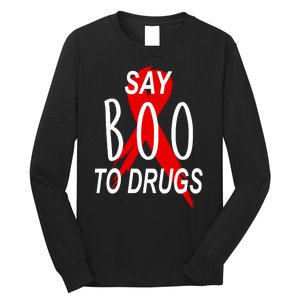 Funny Halloween Say Boo To Drugs Awareness Red Ribbon Long Sleeve Shirt