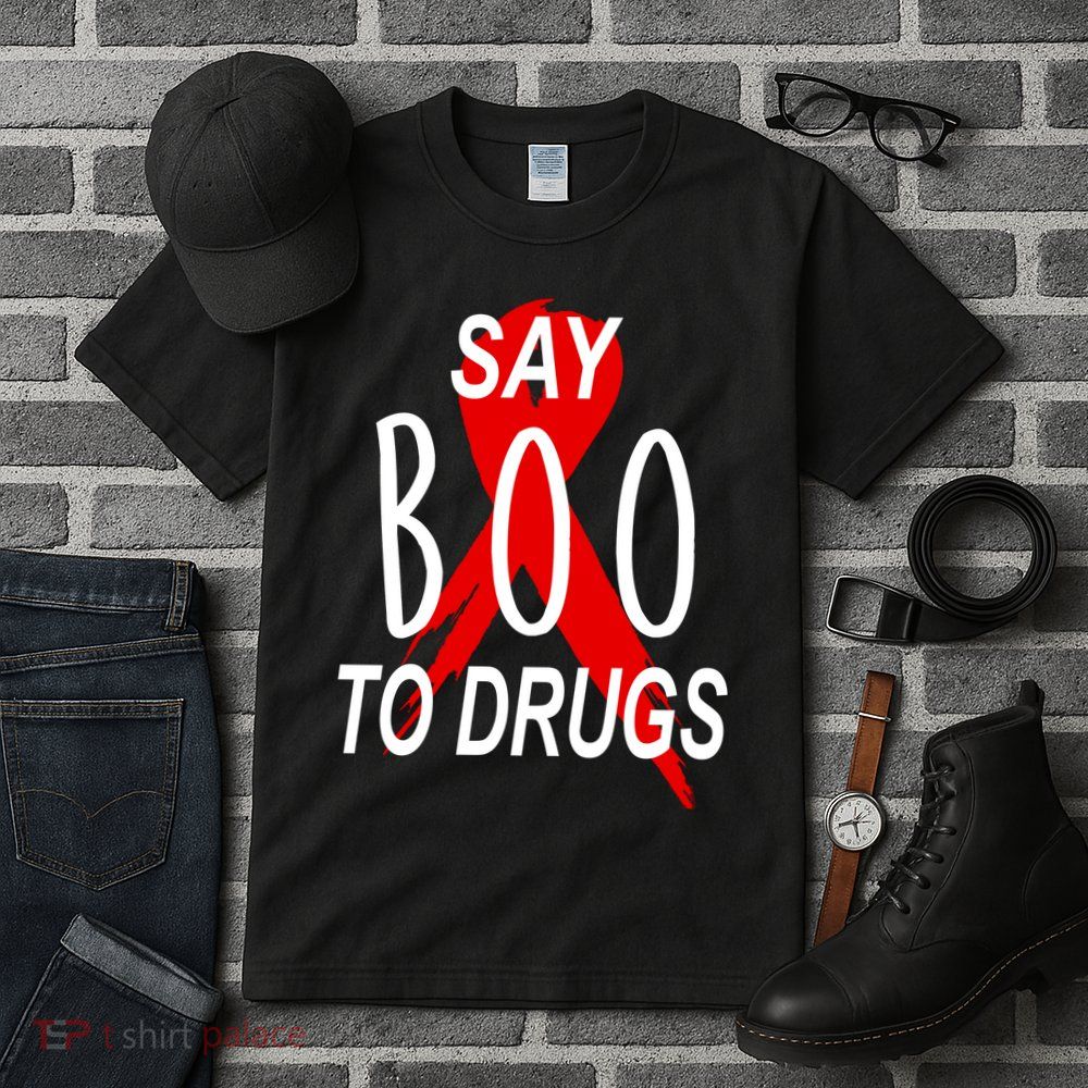 Funny Halloween Say Boo To Drugs Awareness Red Ribbon Tall T-Shirt