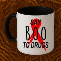 Funny Halloween Say Boo To Drugs Awareness Red Ribbon Mug