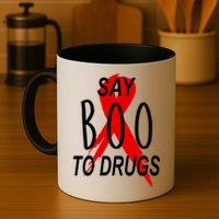 Funny Halloween Say Boo To Drugs Awareness Red Ribbon Mug