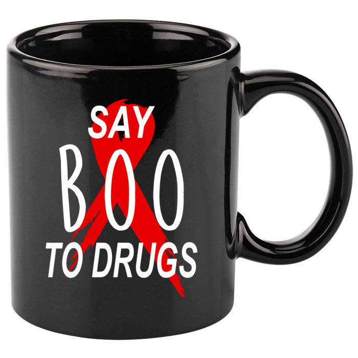 Funny Halloween Say Boo To Drugs Awareness Red Ribbon 11oz C Handle Ceramic Mug