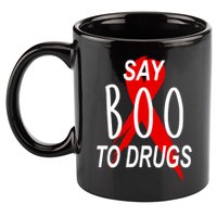 Funny Halloween Say Boo To Drugs Awareness Red Ribbon 11oz C Handle Ceramic Mug