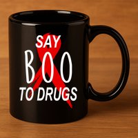 Funny Halloween Say Boo To Drugs Awareness Red Ribbon 11oz C Handle Ceramic Mug