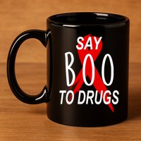 Funny Halloween Say Boo To Drugs Awareness Red Ribbon 11oz C Handle Ceramic Mug
