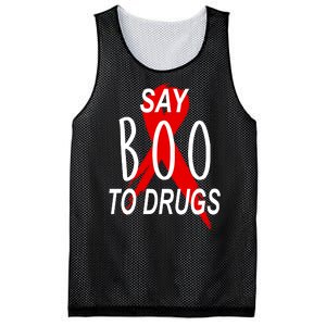 Funny Halloween Say Boo To Drugs Awareness Red Ribbon Mesh Reversible Basketball Jersey Tank