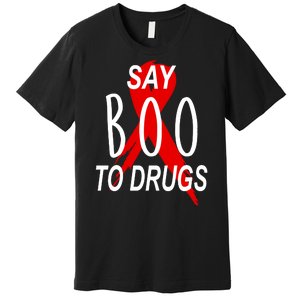 Funny Halloween Say Boo To Drugs Awareness Red Ribbon Premium T-Shirt