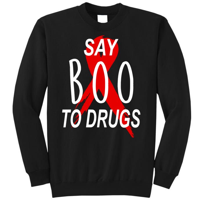 Funny Halloween Say Boo To Drugs Awareness Red Ribbon Tall Sweatshirt