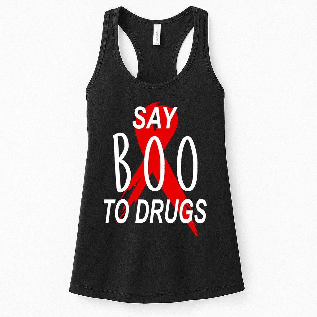 Funny Halloween Say Boo To Drugs Awareness Red Ribbon Womens Tank Top