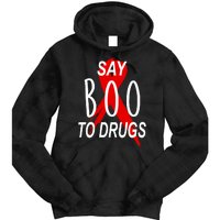 Funny Halloween Say Boo To Drugs Awareness Red Ribbon Tie Dye Hoodie