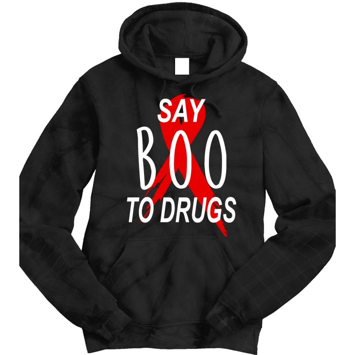 Funny Halloween Say Boo To Drugs Awareness Red Ribbon Tie Dye Hoodie