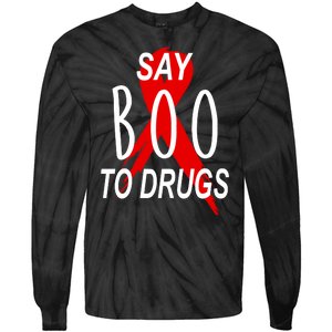 Funny Halloween Say Boo To Drugs Awareness Red Ribbon Tie-Dye Long Sleeve Shirt