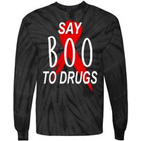 Funny Halloween Say Boo To Drugs Awareness Red Ribbon Tie-Dye Long Sleeve Shirt