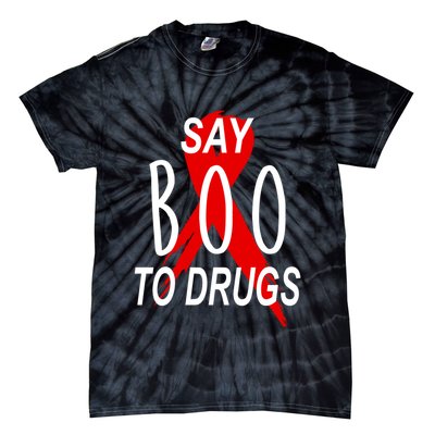 Funny Halloween Say Boo To Drugs Awareness Red Ribbon Tie-Dye T-Shirt