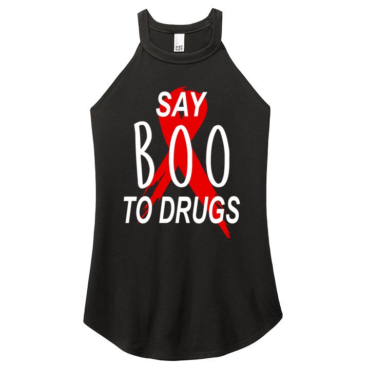 Funny Halloween Say Boo To Drugs Awareness Red Ribbon Women's Perfect Tri Rocker Tank