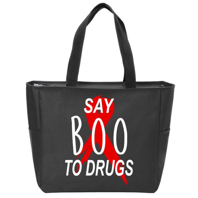 Funny Halloween Say Boo To Drugs Awareness Red Ribbon Zip Tote Bag