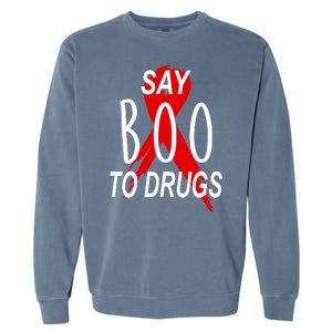 Funny Halloween Say Boo To Drugs Awareness Red Ribbon Garment-Dyed Sweatshirt