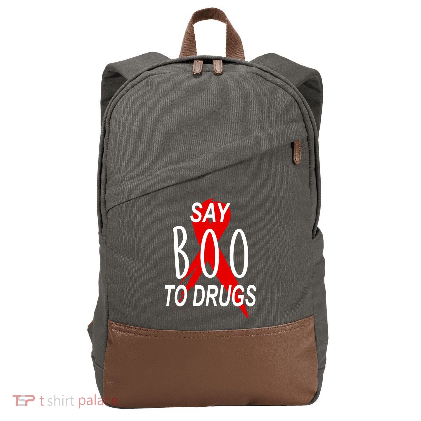 Funny Halloween Say Boo To Drugs Awareness Red Ribbon Cotton Canvas Backpack