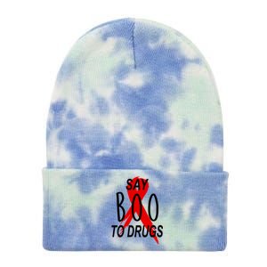 Funny Halloween Say Boo To Drugs Awareness Red Ribbon Tie Dye 12in Knit Beanie