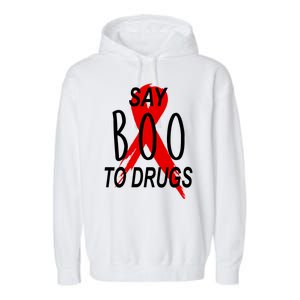 Funny Halloween Say Boo To Drugs Awareness Red Ribbon Garment-Dyed Fleece Hoodie