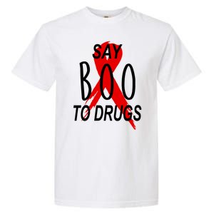 Funny Halloween Say Boo To Drugs Awareness Red Ribbon Garment-Dyed Heavyweight T-Shirt