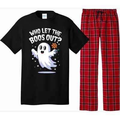 Funny Halloween Spooky Season Cute Pun Who Let The Boos Out Pajama Set