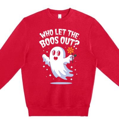 Funny Halloween Spooky Season Cute Pun Who Let The Boos Out Premium Crewneck Sweatshirt