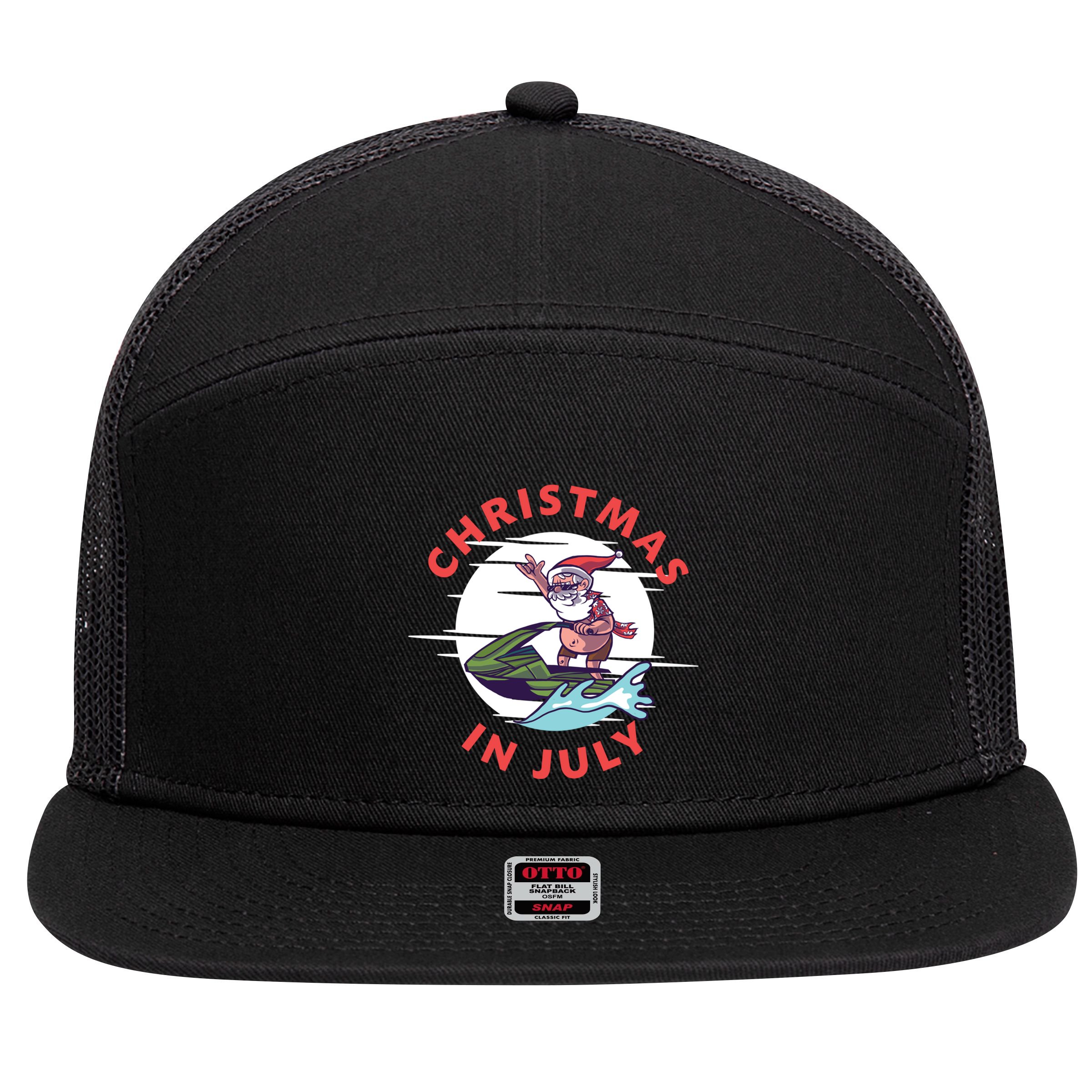 Funny Hawaiian Santa Santa Jet Ski Merry Christmas In July Gift 7 Panel Mesh Trucker Snapback Hat