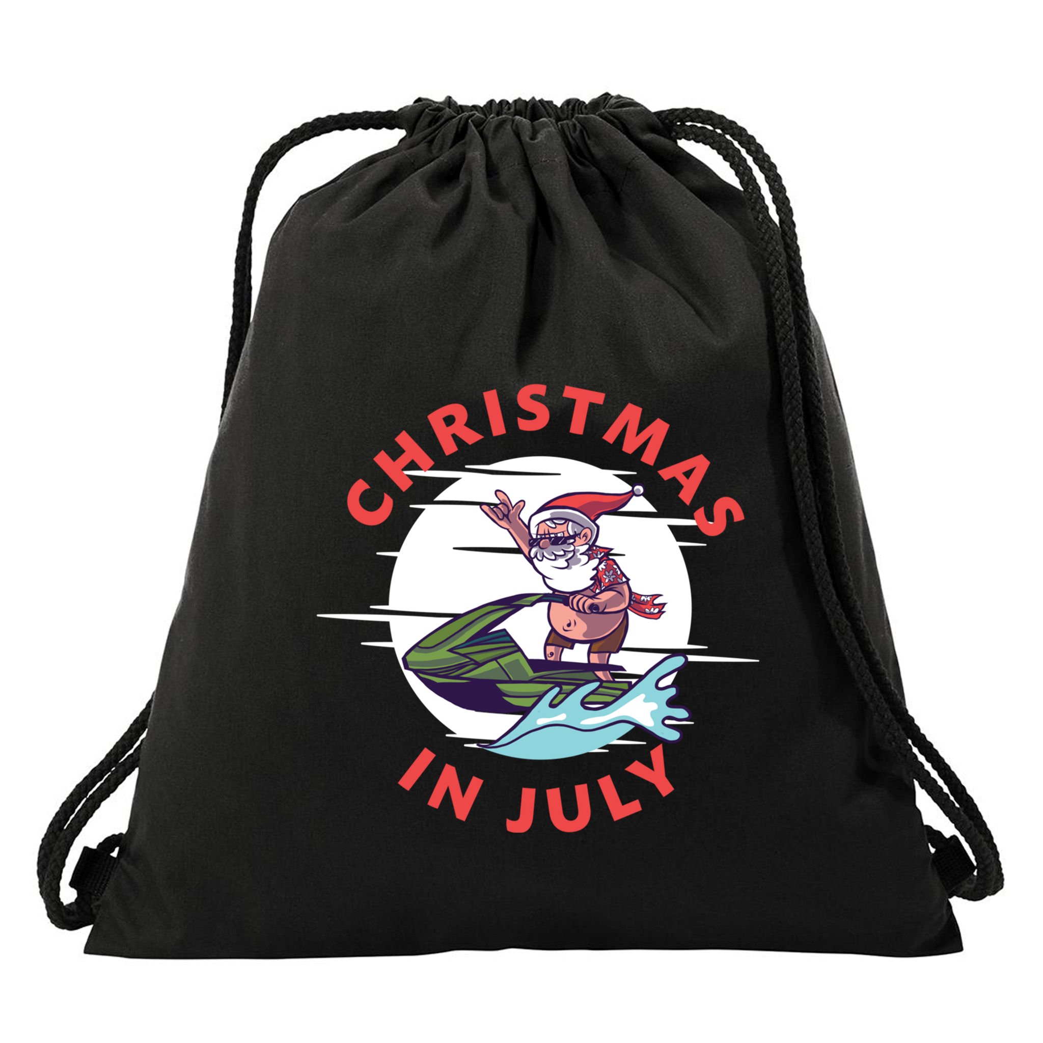 Funny Hawaiian Santa Santa Jet Ski Merry Christmas In July Gift Drawstring Bag