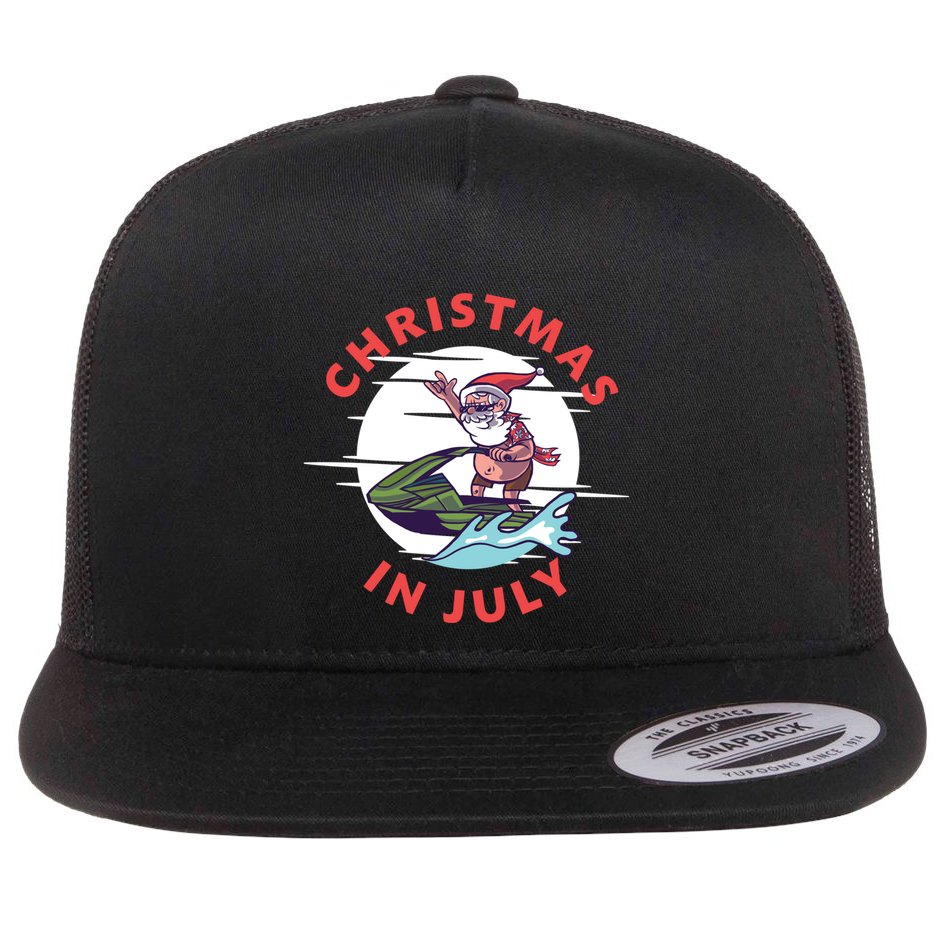 Funny Hawaiian Santa Santa Jet Ski Merry Christmas In July Gift Flat Bill Trucker Hat