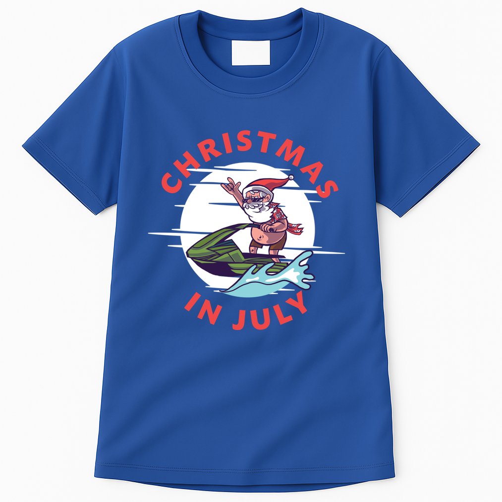Funny Hawaiian Santa Santa Jet Ski Merry Christmas In July Gift Tall T-Shirt